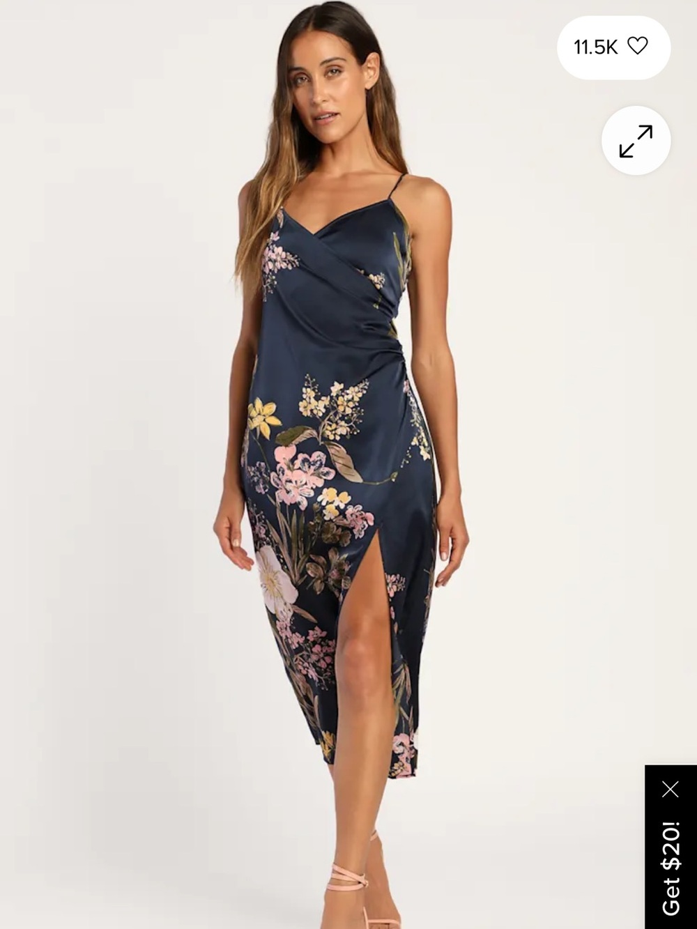 Lulus Remarkable Entrance Navy Blue Floral Print Satin Midi Dress